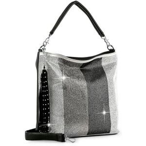 Women's Grey Rhinestone Stripe Pattern Hobo Handbag Top Handle Satchel